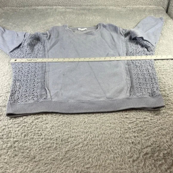 Pure Jill Elements Blue Cotton Crochet Panel Pullover Sweater Womens Large L - Picture 3 of 9